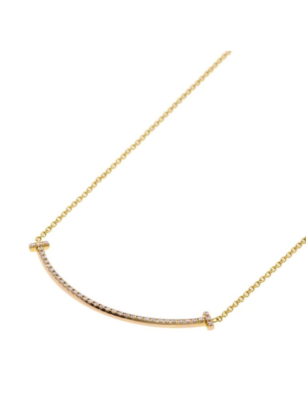 Tiffany & Co T Smile Small Diamond Necklace 18k Yellow Gold